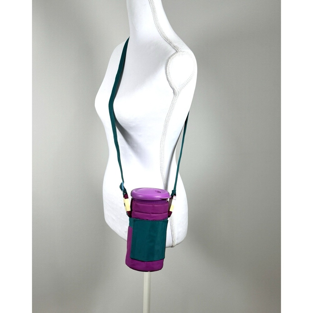 Vintage Tupperware Thirstquake Tumbler Insulated Carry Bag Strap Purple Teal